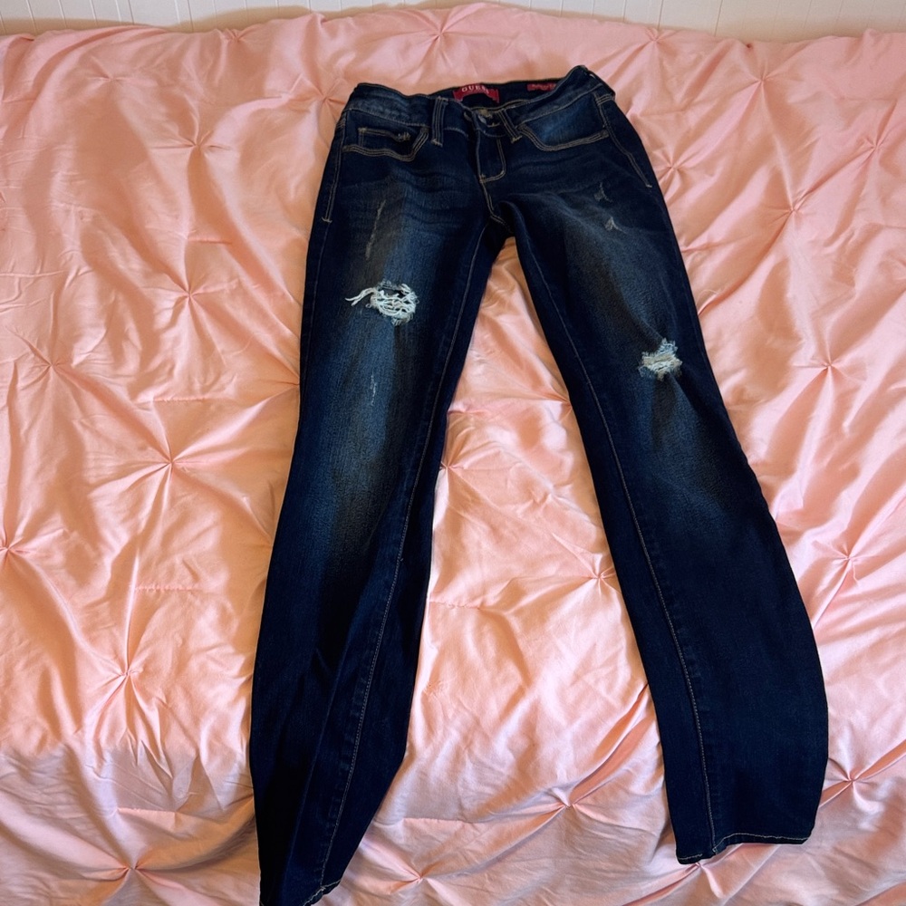 Guess Women's Navy Distressed Skinny Jeans